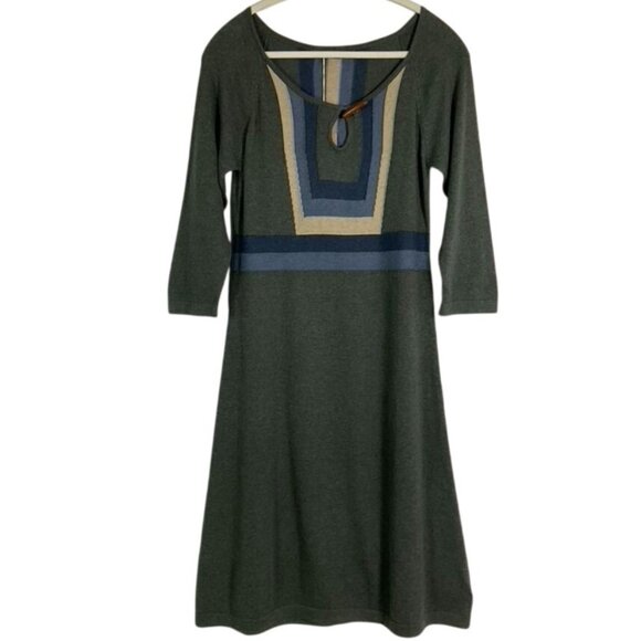 NWT PrAna Yarrah Dress, Medium, Dark Gray Blue Tan Organic Cotton, Toggle - Picture 3 of 15